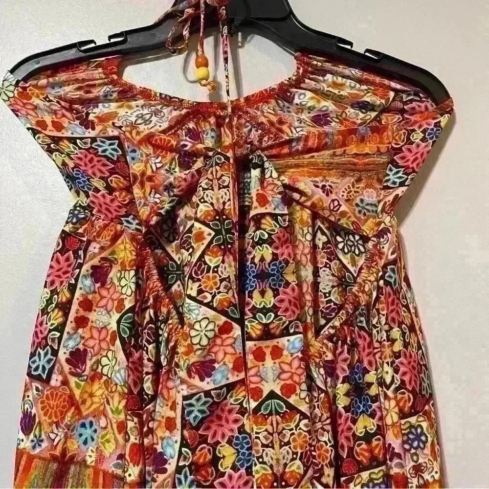 SHEIN VCAY Floral Print Open Back Drawstring Halter Dress Multicolor Size M - Picture 6 of 9